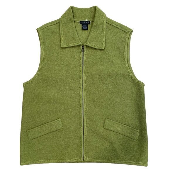 Vintage Tally-Ho Women's Green‎ Wool Collared Vest Full Zip Large - Picture 1 of 3